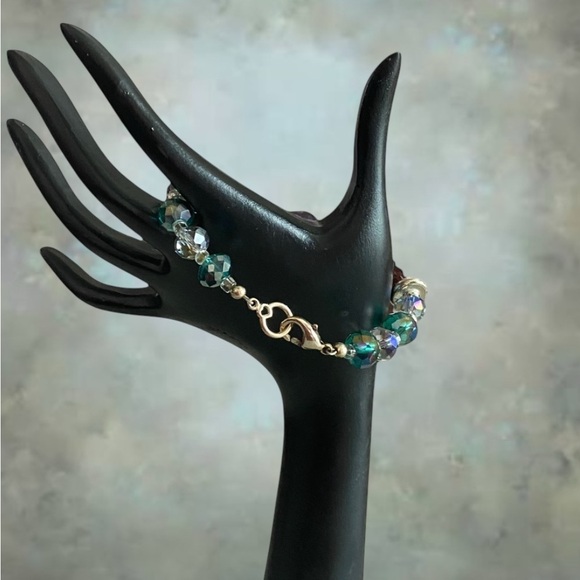 Rose Teal Lampwork Faceted Purple Emerald Bracelet New - Picture 2 of 2